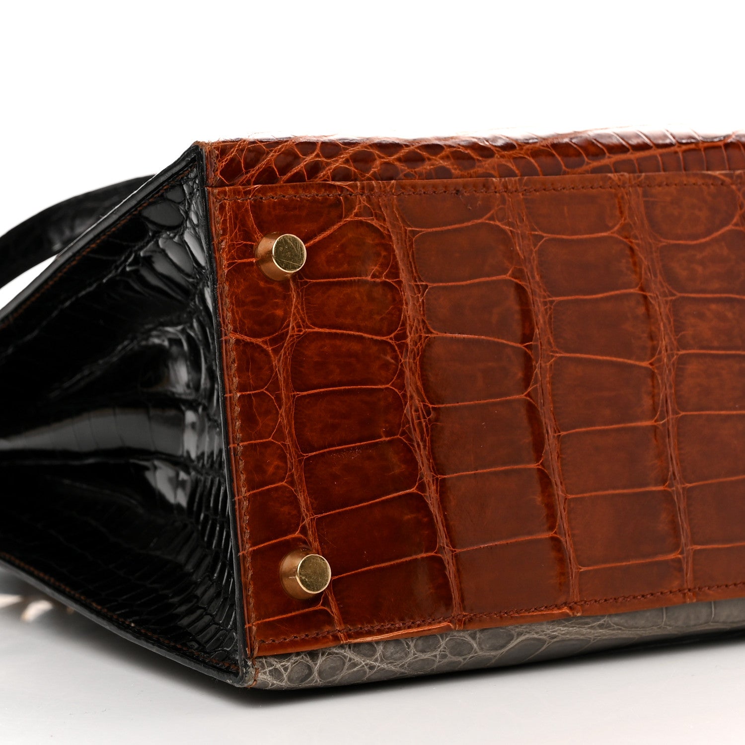 Hermes Shiny Alligator Kelly Sellier 32 Miel Gris Fonce Black 6 of 15