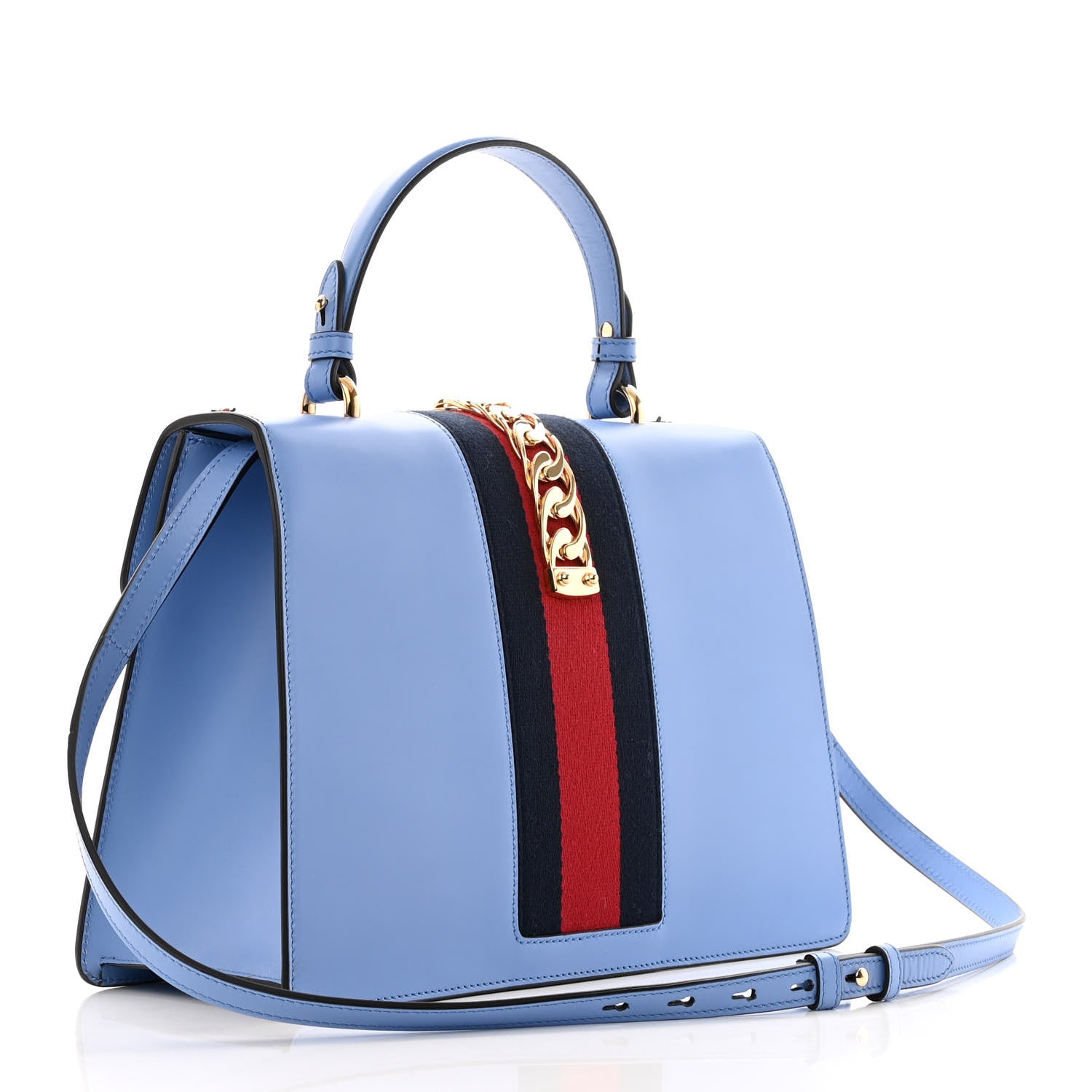 Gucci Calfskin Embroidered Medium Sylvie Top Handle Bag Clear Sky Blue 3 of 13
