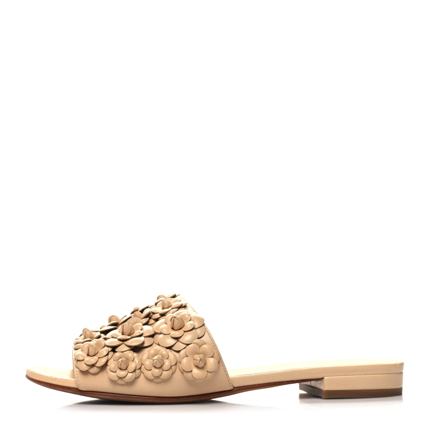 Chanel Lambskin Camellia Slide Sandals 36 Beige 1 of 9
