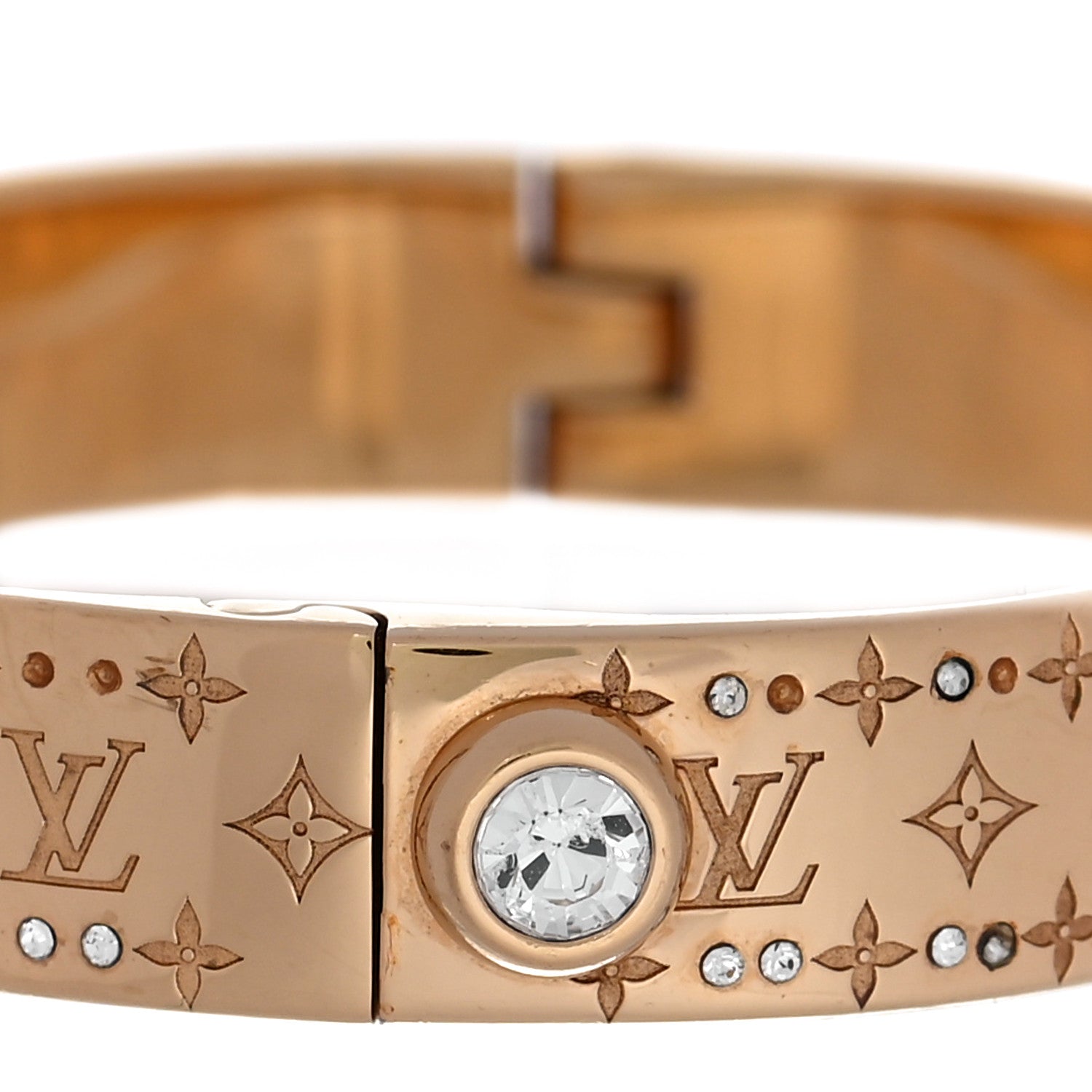 Louis Vuitton Brass Crystal Monogram Nanogram Strass Cuff S Gold 4 of 6