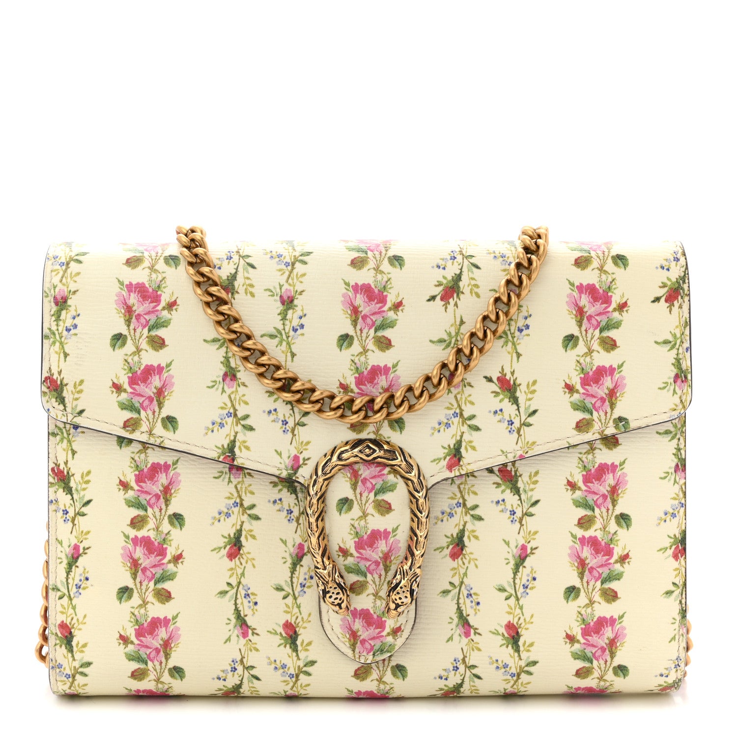 Gucci Calfskin Floral Print Mini Dionysus Chain Wallet Ivory Pink 1 of 10