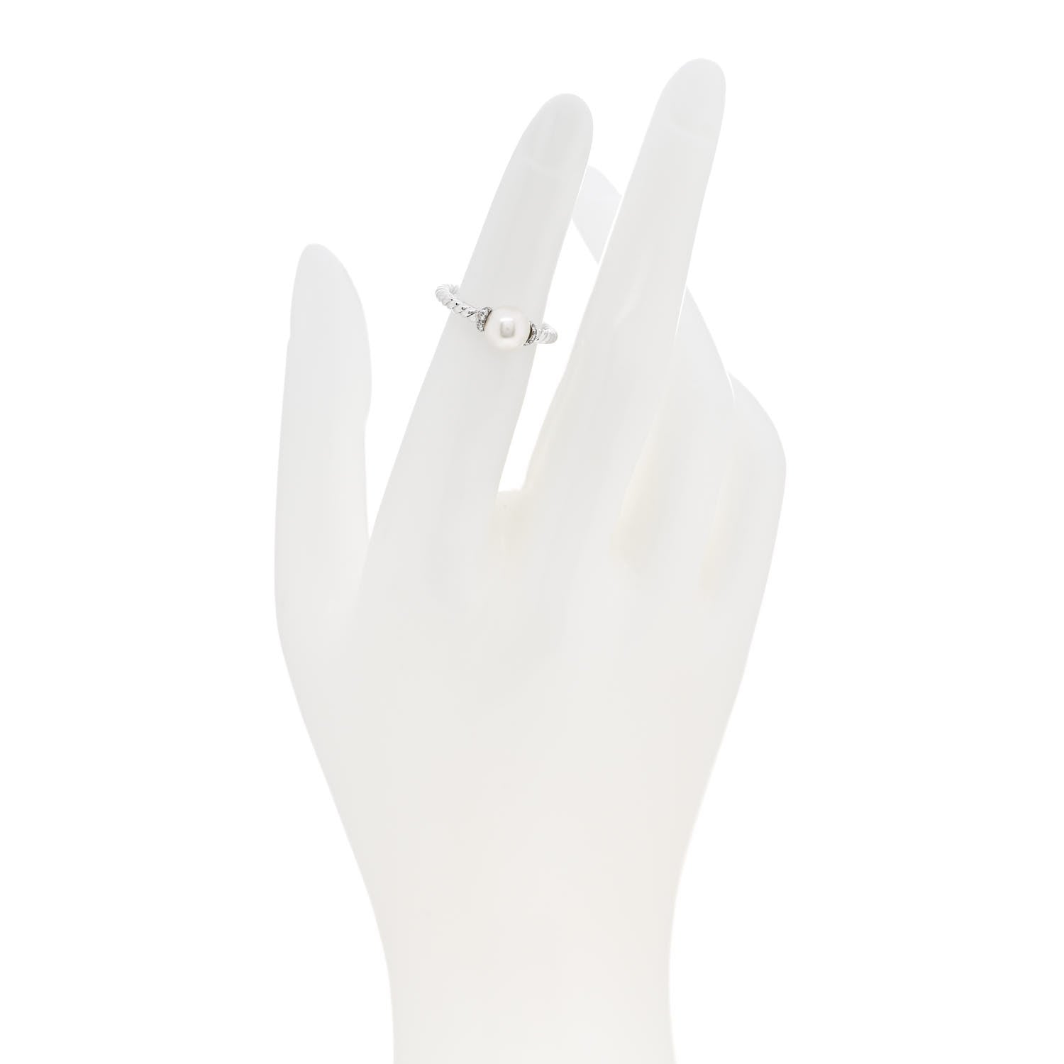 David Yurman 18K White Gold Pearl Diamond Petite Solari Station Ring 49 5 2 of 5