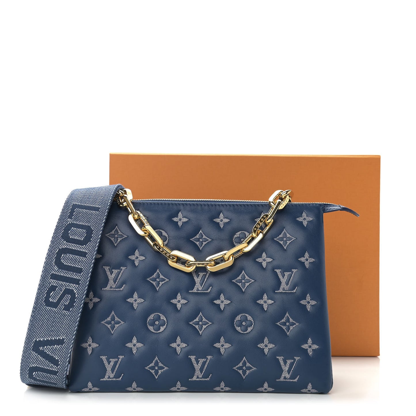 Lambskin Embossed Monogram Coussin PM Denim Blue