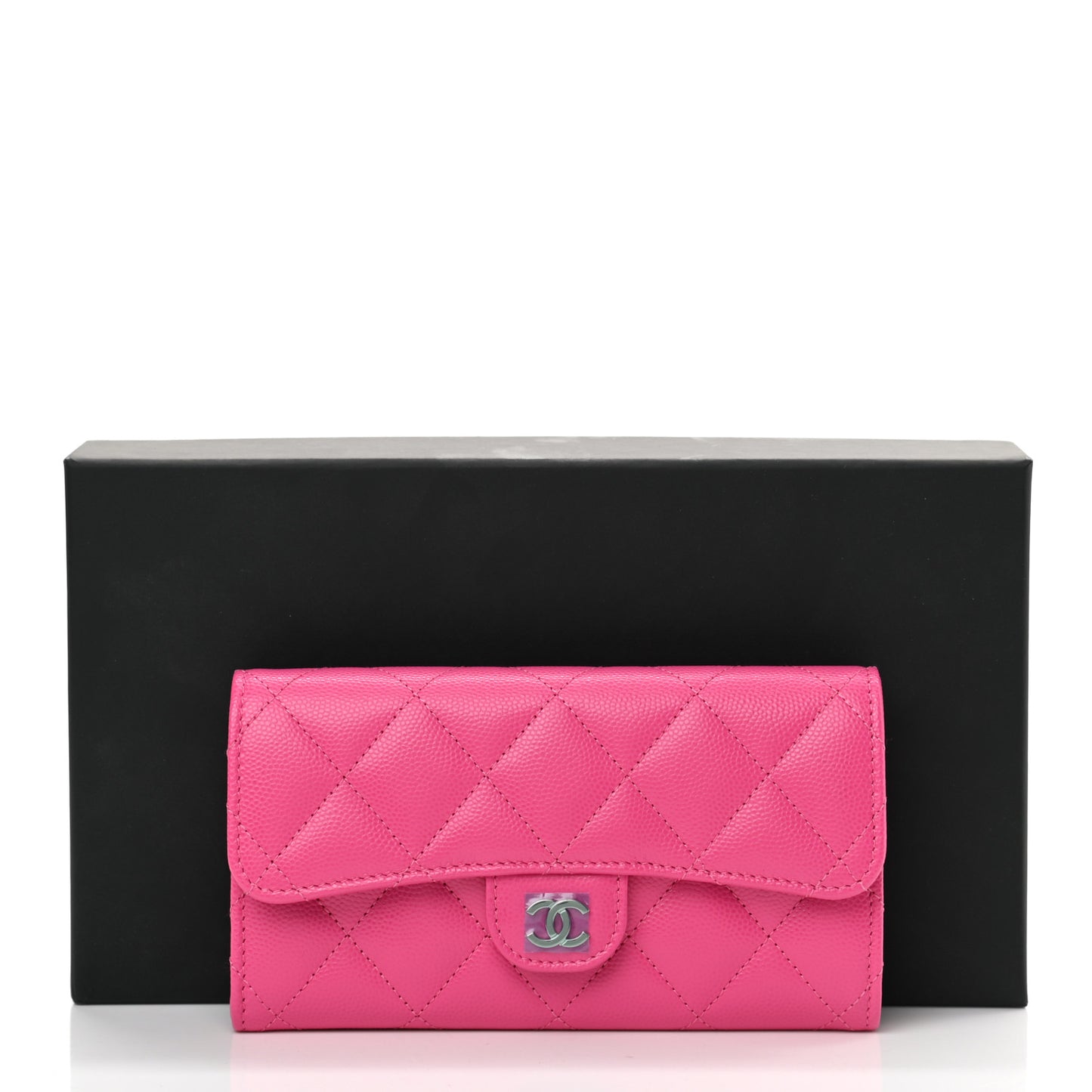 Caviar Quilted Medium Flap Wallet Dark Pink