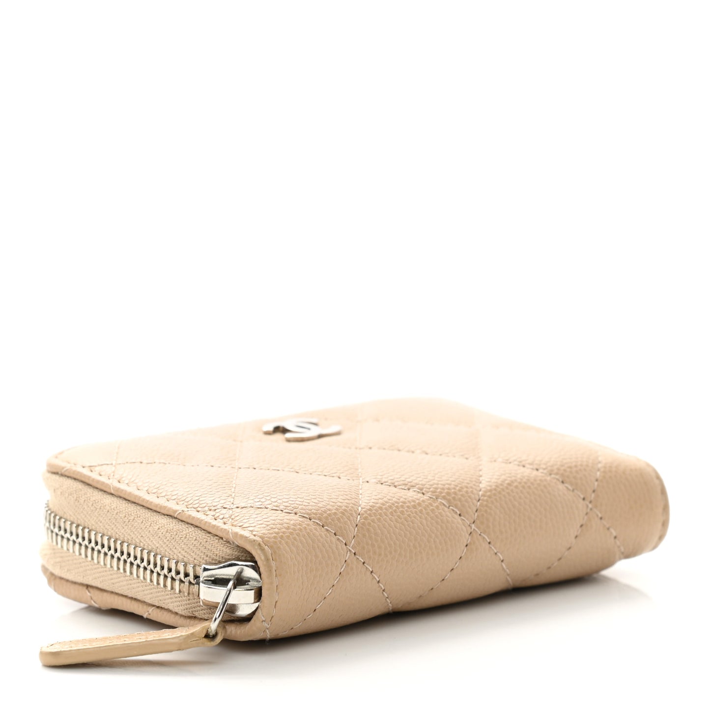 Caviar Quilted Zip Around Coin Purse Beige
