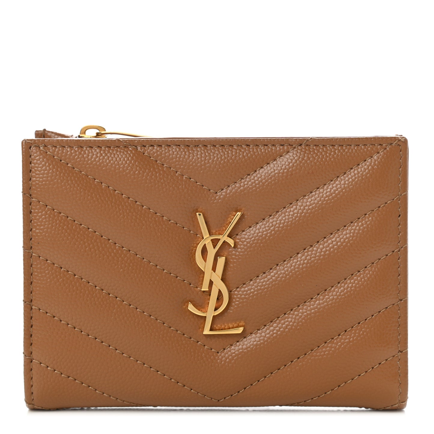 Grain De Poudre Matelasse Chevron Monogram Zipped Card Case Natural Dark
