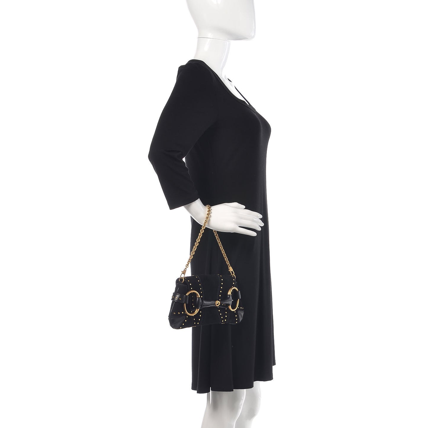 Suede Studded Horsebit Clutch Bag Black
