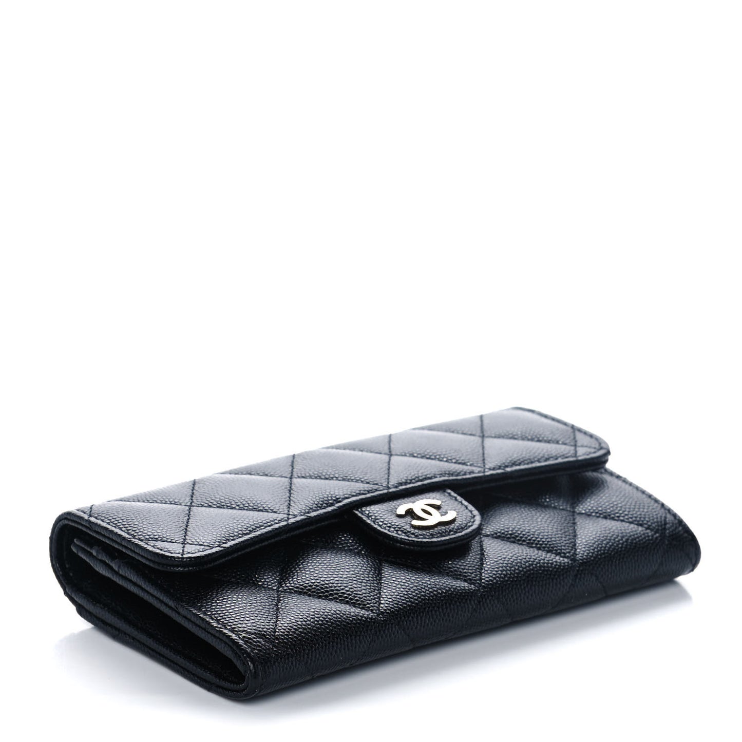 Caviar Quilted Medium Gusset Flap Wallet Black
