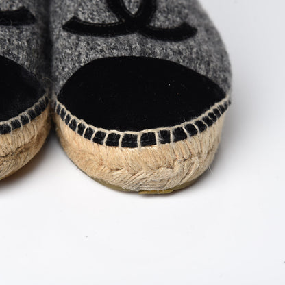 Chanel Tweed Velvet CC Espadrilles 37 Grey Black 14 of 15
