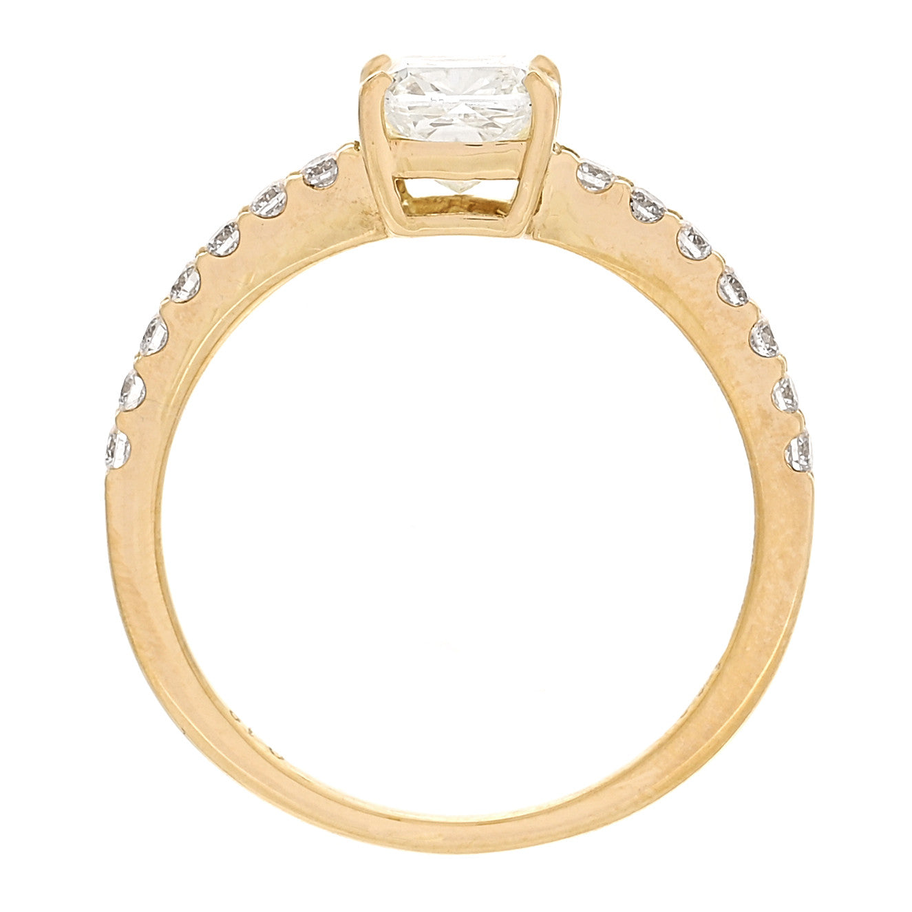 18K Yellow Gold Diamond 1.00ct Cushion Cut Pave Band Engagement Ring 51 5.75