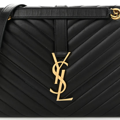Saint Laurent Lambskin Matelasse Chevron Medium Monogram Satchel Black 8 of 11