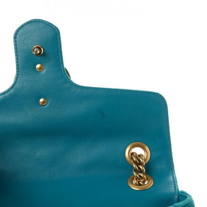 Gucci Velvet Matelasse Small GG Marmont Shoulder Bag Pavone Cyan 12 of 13