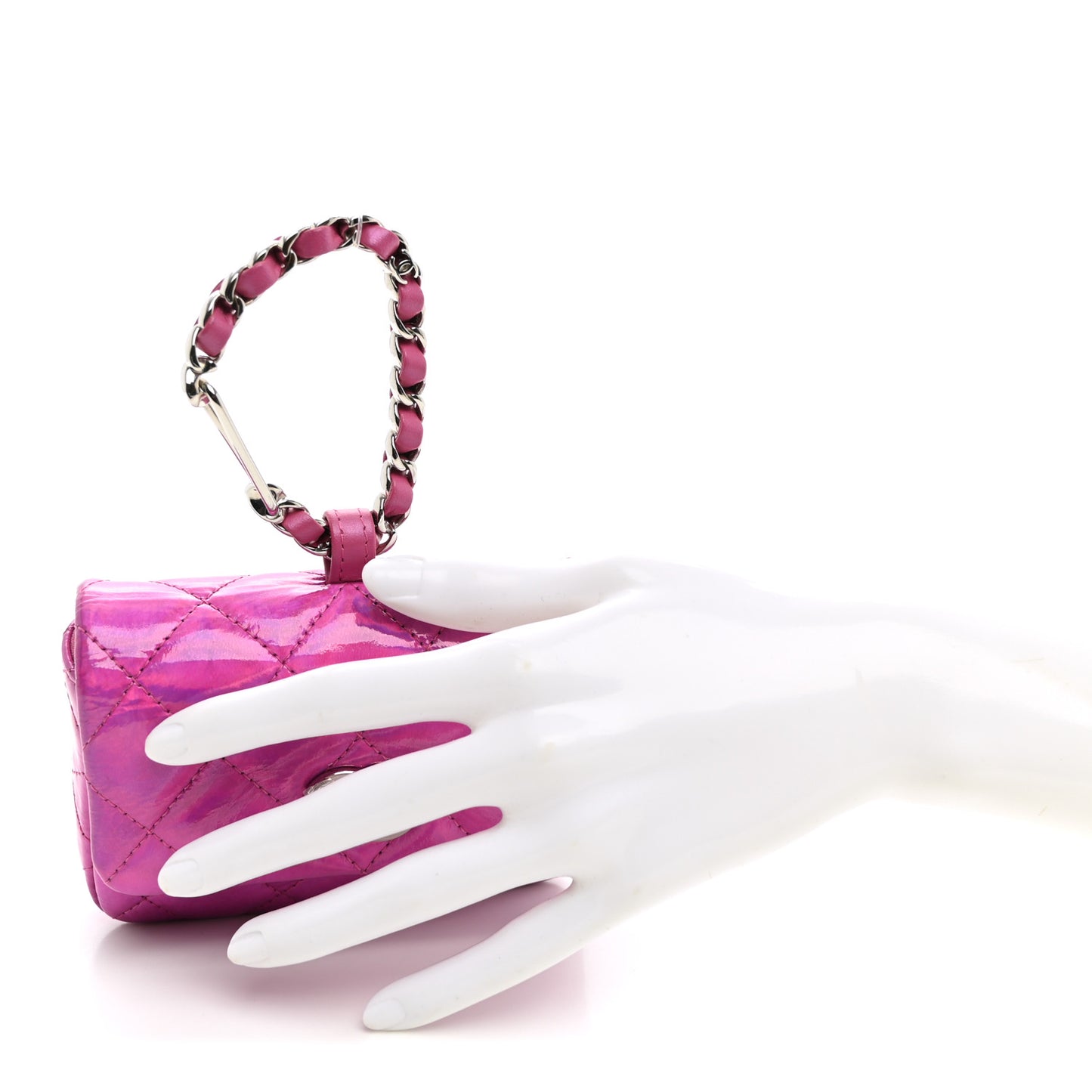 Patent Lambskin Quilted CC Hook Card Holder Pink