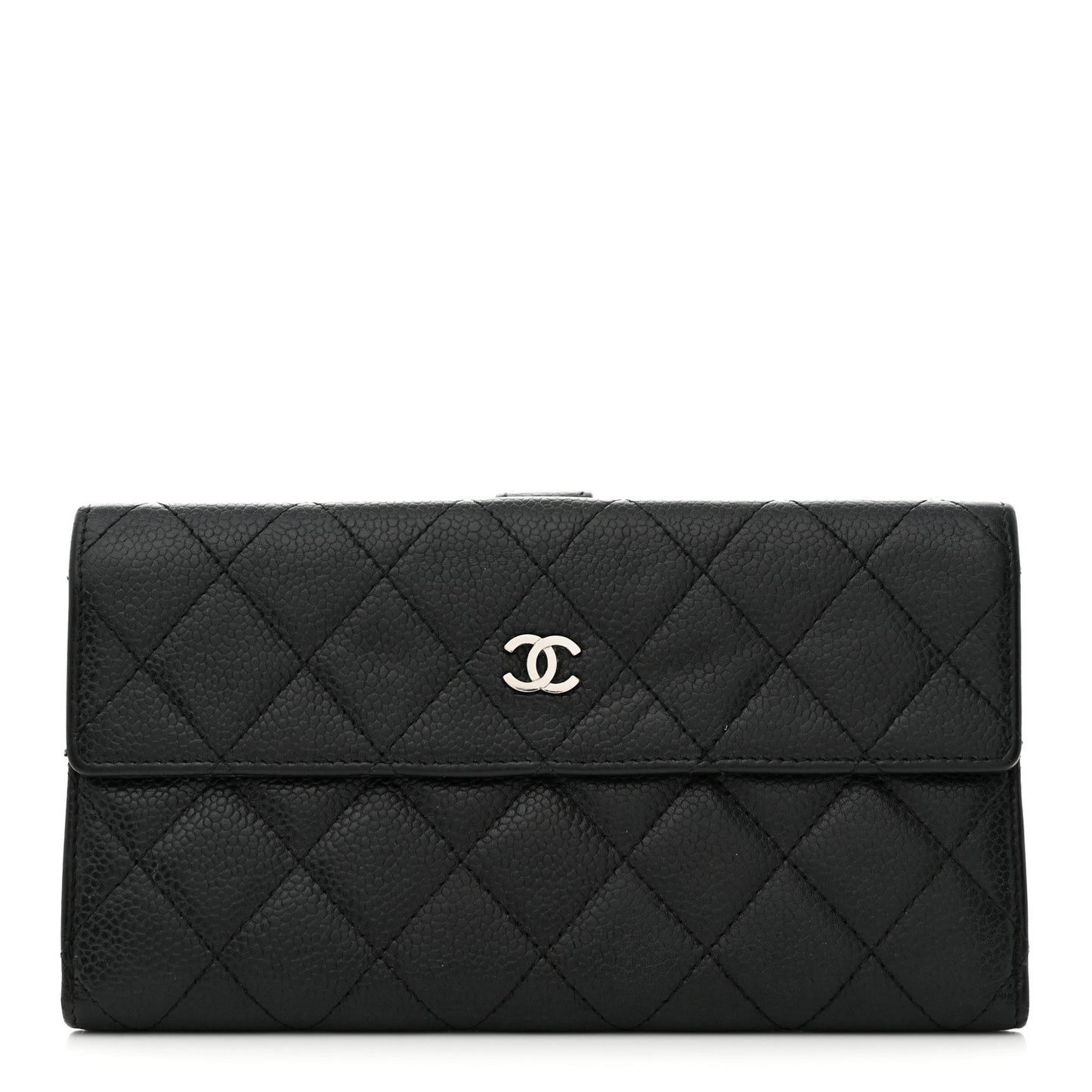 Caviar Quilted CC Long Double Wallet Black