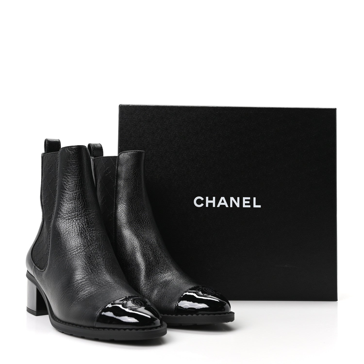Chanel Calfskin Patent Cap Toe CC Short Boots 40 Black 9 of 9