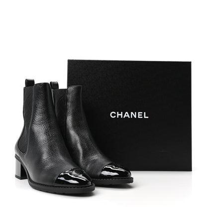 Chanel Calfskin Patent Cap Toe CC Short Boots 40 Black 9 of 9
