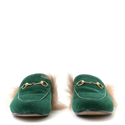 Gucci Velvet Fur Womens Princetown Slippers 37.5 Green 4 of 13