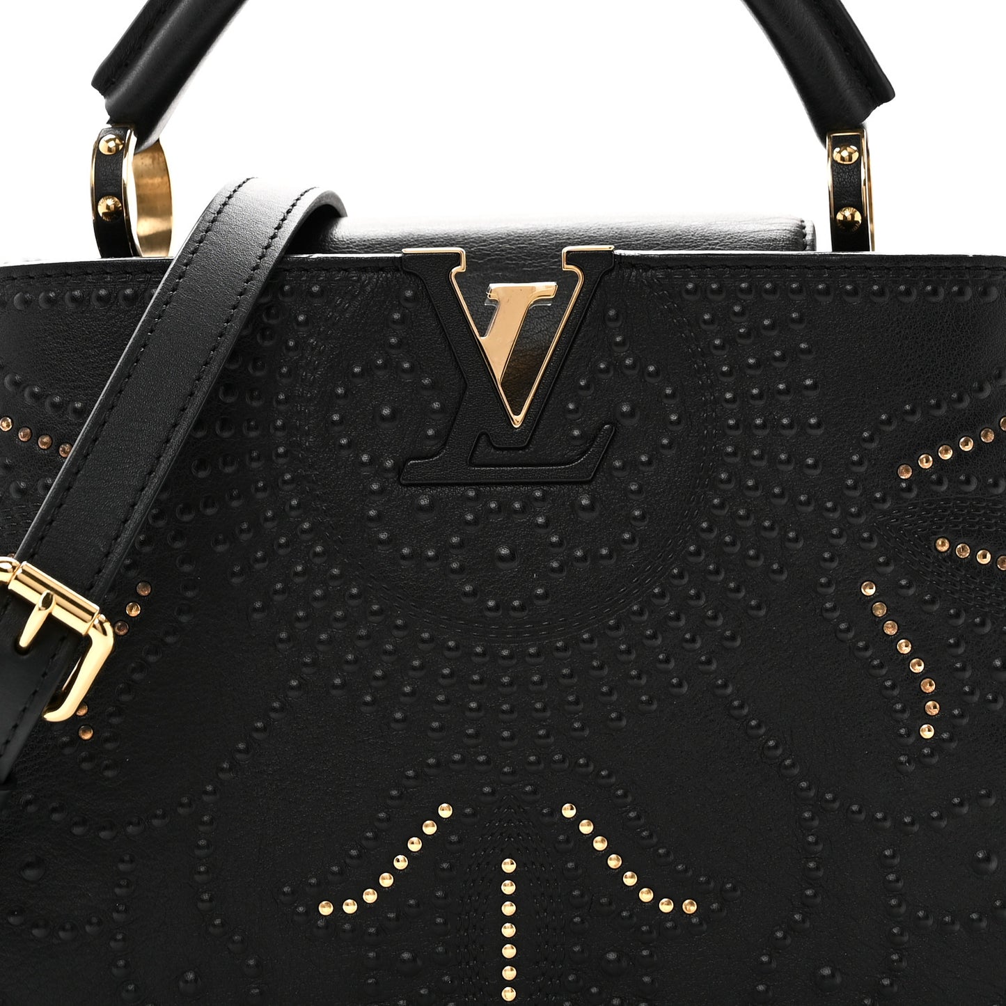 Calfskin Studded Flower Capucines BB  Black