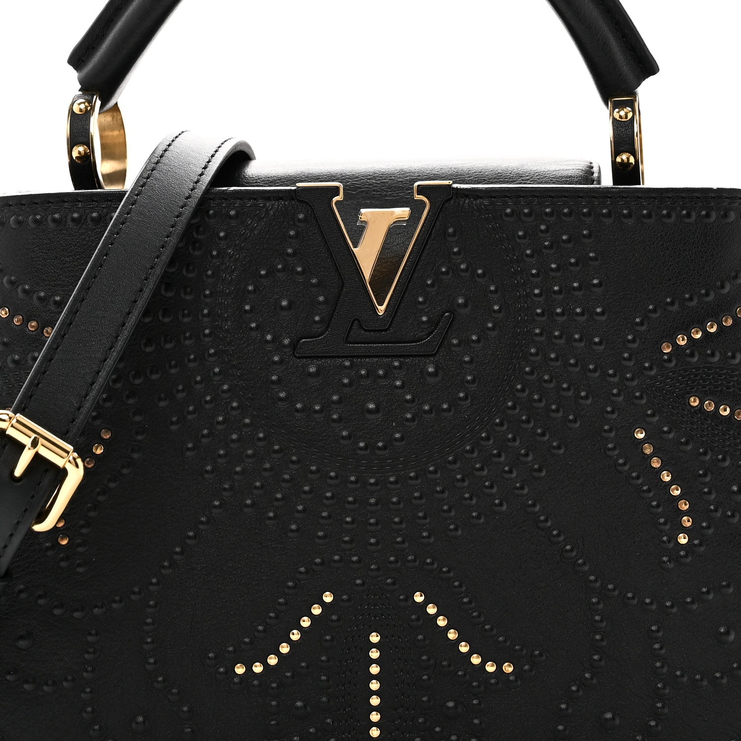 Louis Vuitton Calfskin Studded Flower Capucines BB  Black 7 of 9