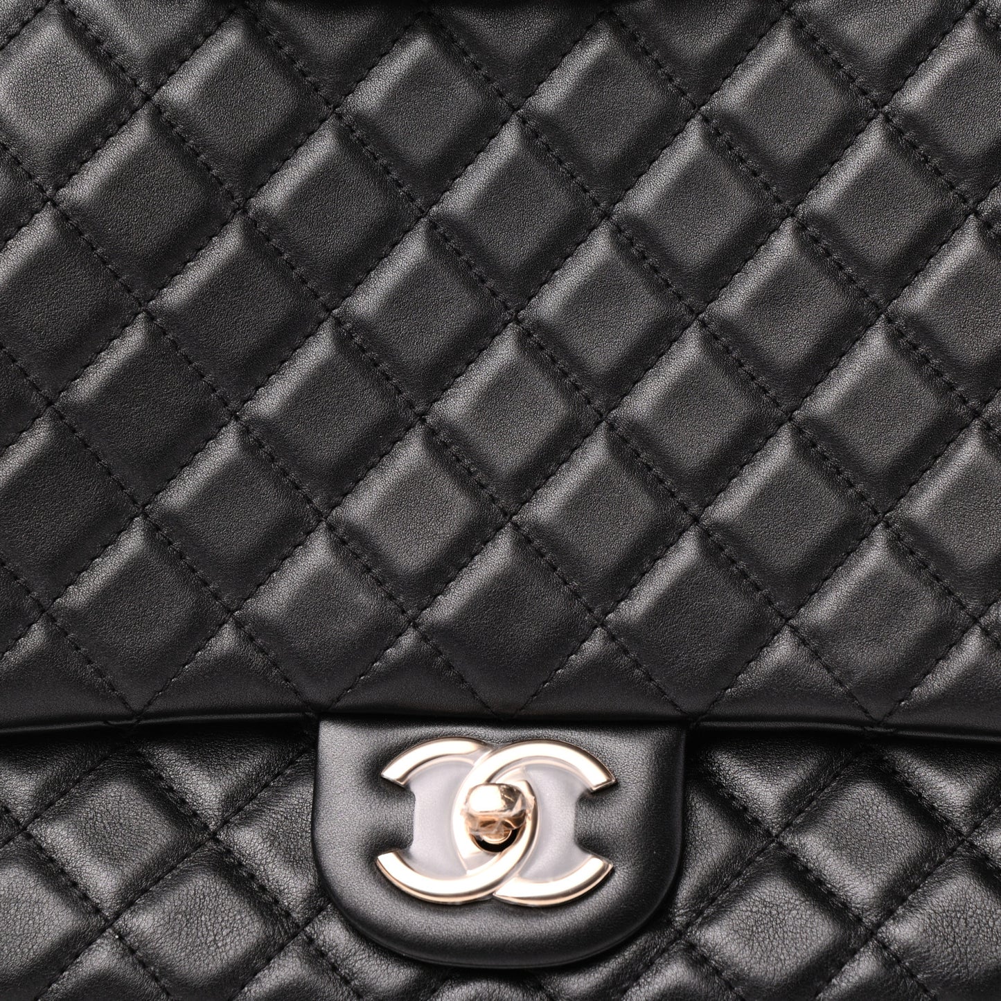Metallized Calfskin Quilted XXL Travel Flap Bag Black