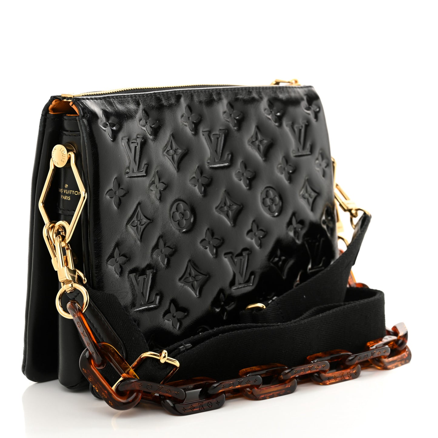 Glazed Lambskin Embossed Monogram Coussin PM Black