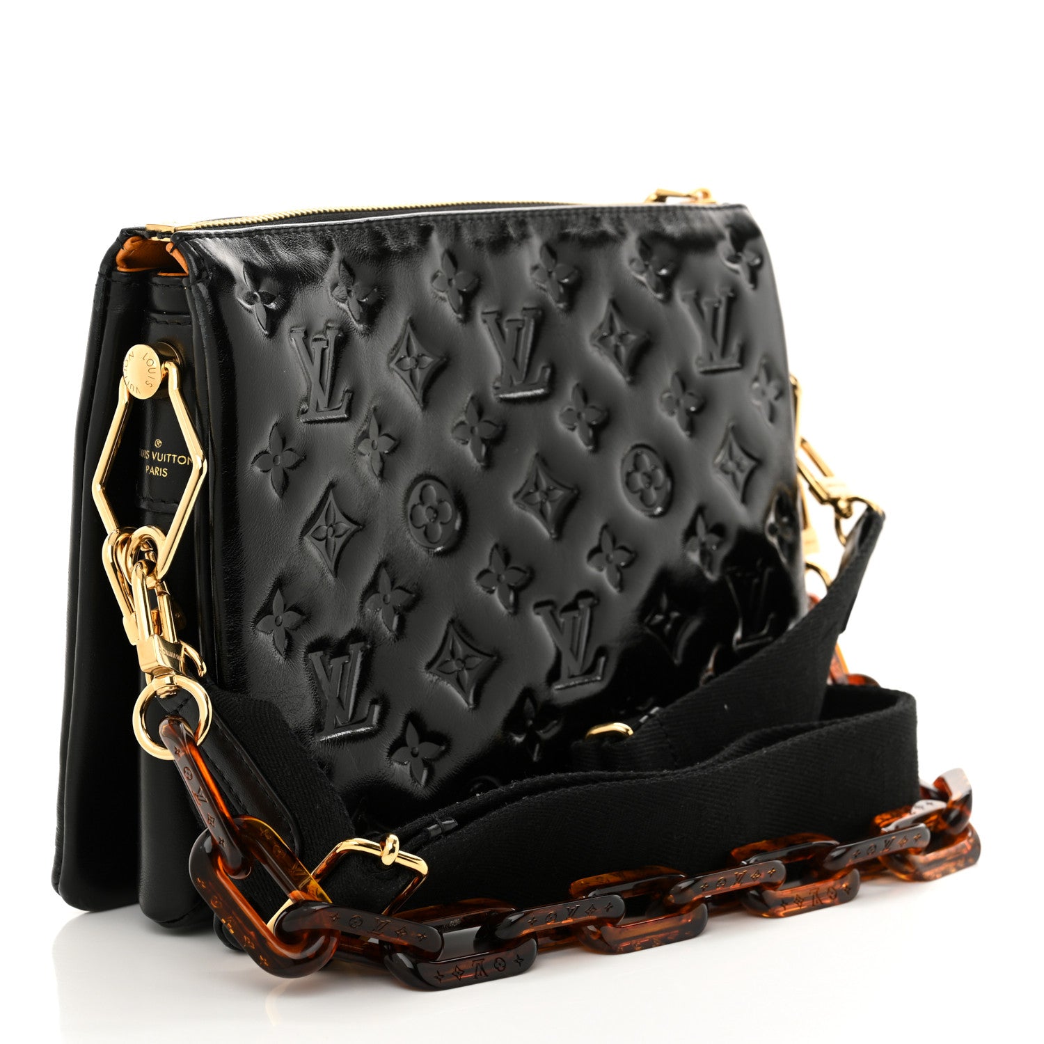 Louis Vuitton Glazed Lambskin Embossed Monogram Coussin PM Black 3 of 10