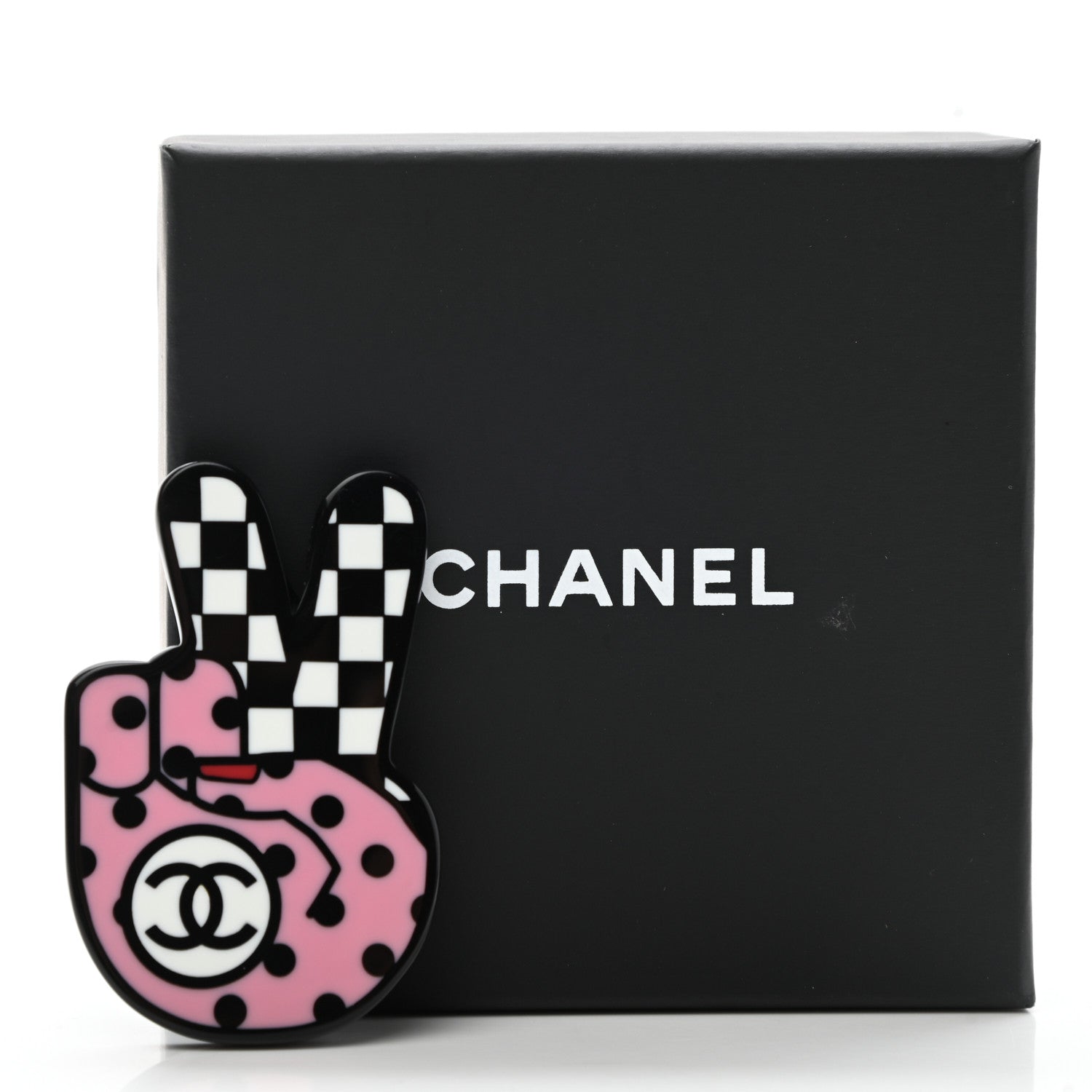 Chanel Resin Peace Sign Emoji Brooch Pink 6 of 6