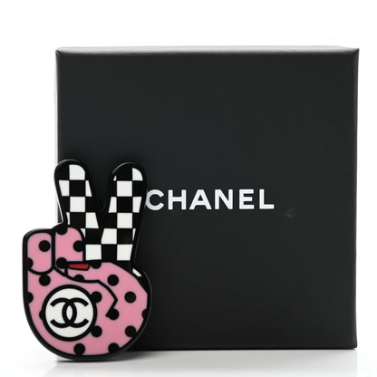 Chanel Resin Peace Sign Emoji Brooch Pink 6 of 6