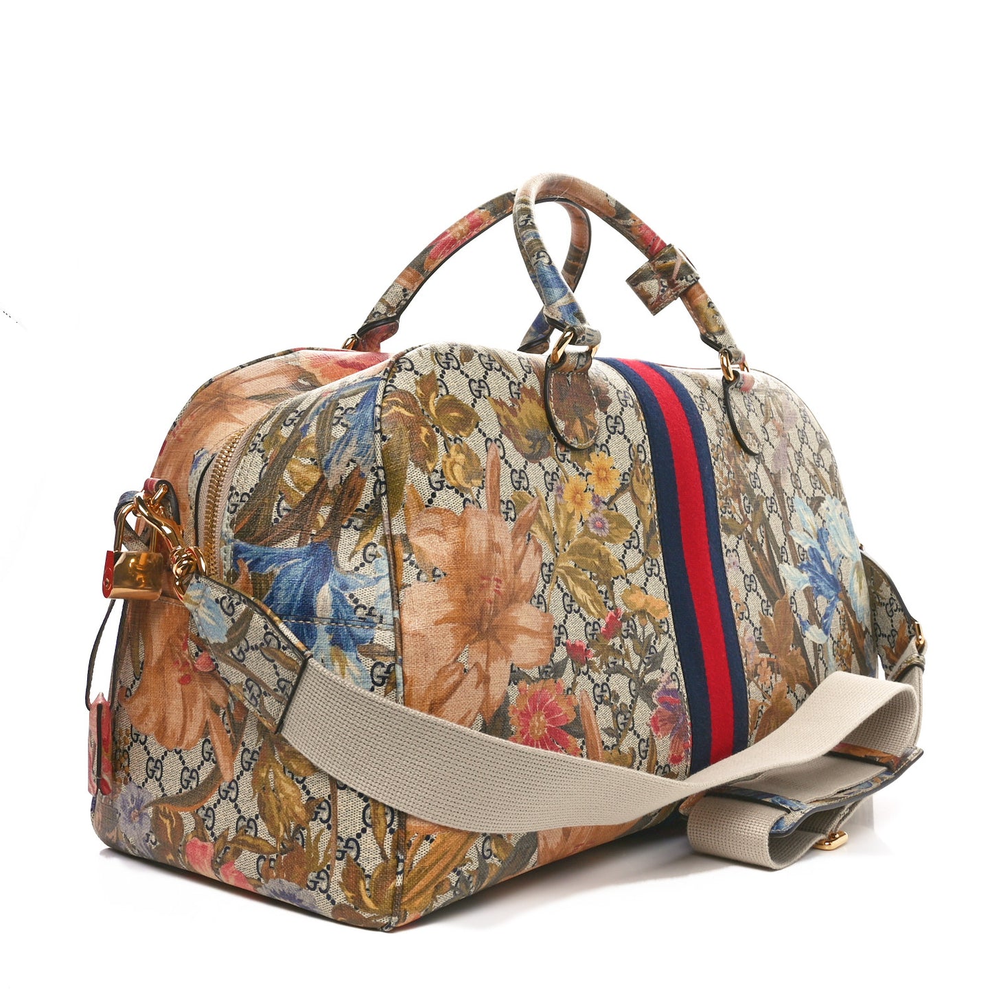 GG Supreme Monogram Ophidia Flora Print Large Duffle Bag Beige Blue Multicolor