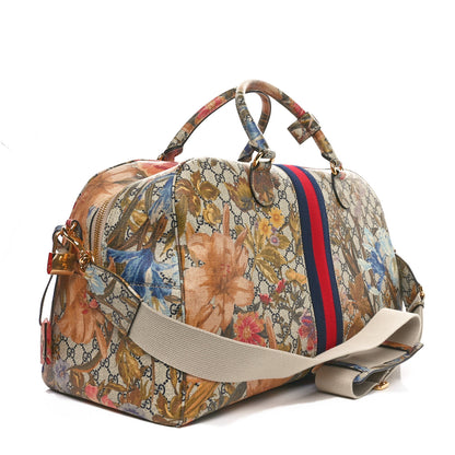 Gucci GG Supreme Monogram Ophidia Flora Print Large Duffle Bag Beige Blue Multicolor 2 of 11