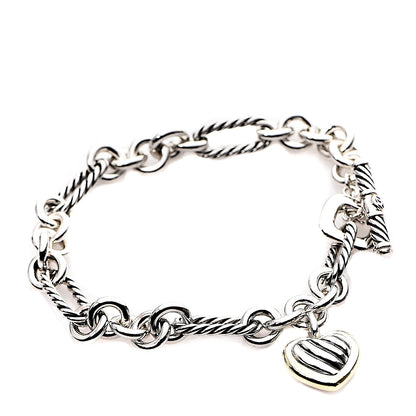 David Yurman Sterling Silver 18K Yellow Gold Cable Heart Charm Bracelet 1 of 3