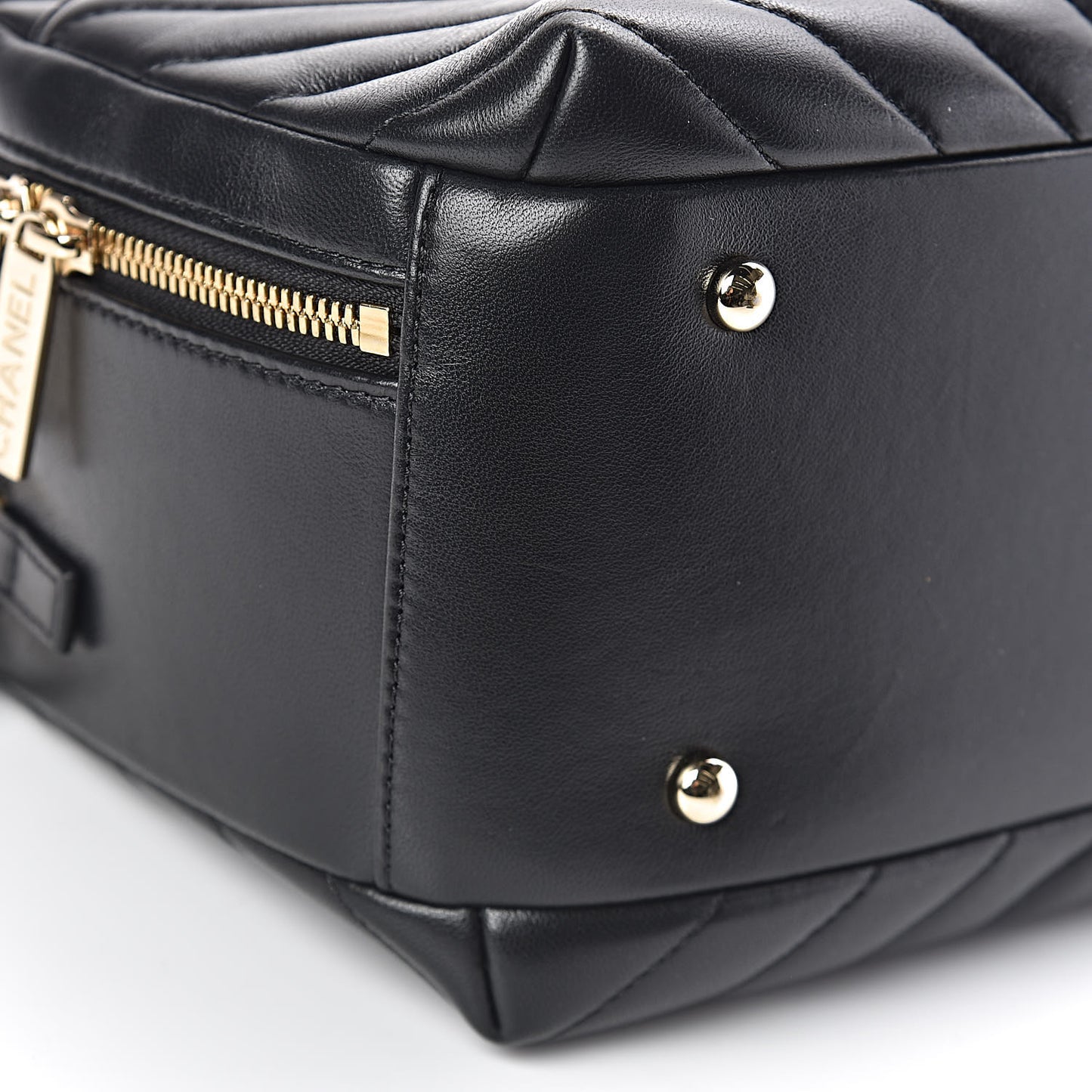 Lambskin Chevron Quilted Small Trendy CC Bowling Bag Black