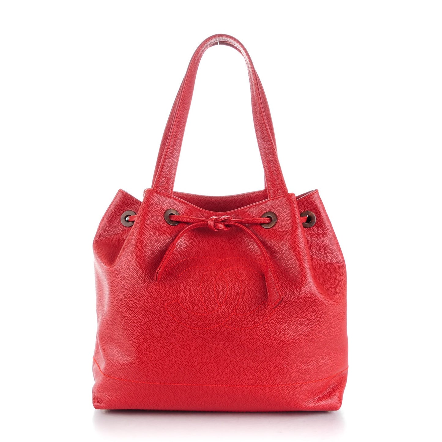 Caviar CC Drawstring Shoulder Bag Red