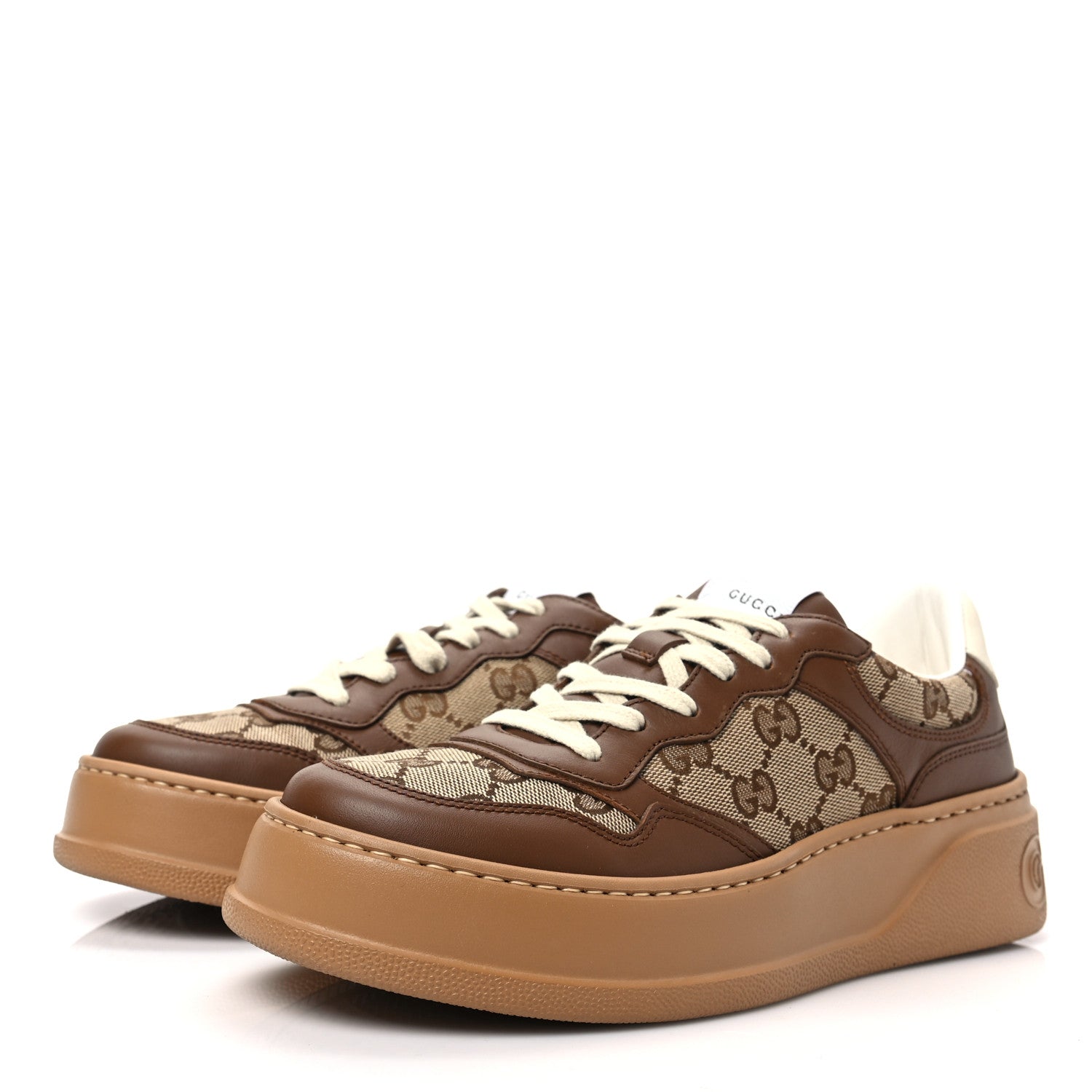 Gucci Calfskin GG Monogram Womens Platform 55mm Sneakers 38.5 Hezelnut Beige Ebony Mystic White 3 of 9