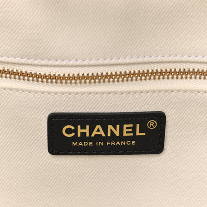 Chanel Denim Calfskin Quilted Coco Beach Small Shopping Tote White Black 13 of 21