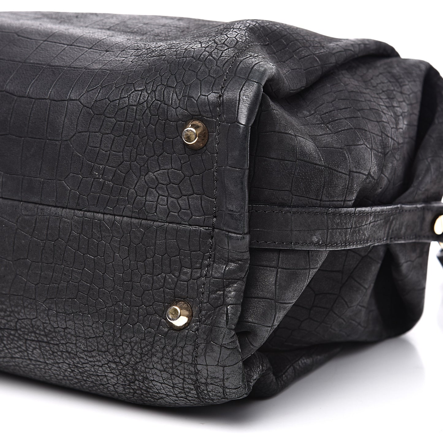Crocodile Stamped Calfskin Trilogy Bowling Bag Black