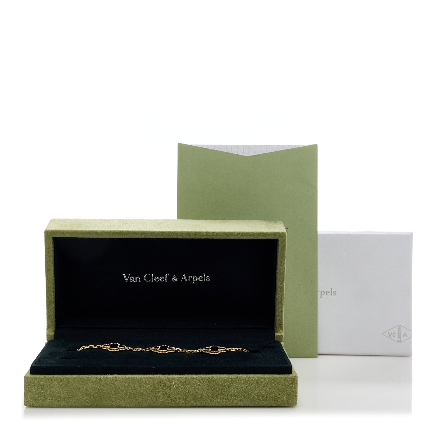 18K Yellow Gold Black Onyx 5 Motifs Vintage Alhambra Bracelet