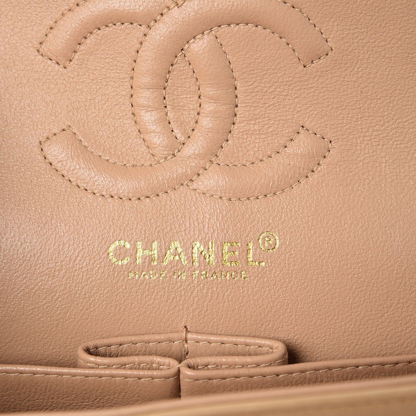 Lambskin Quilted Small Double Flap Beige