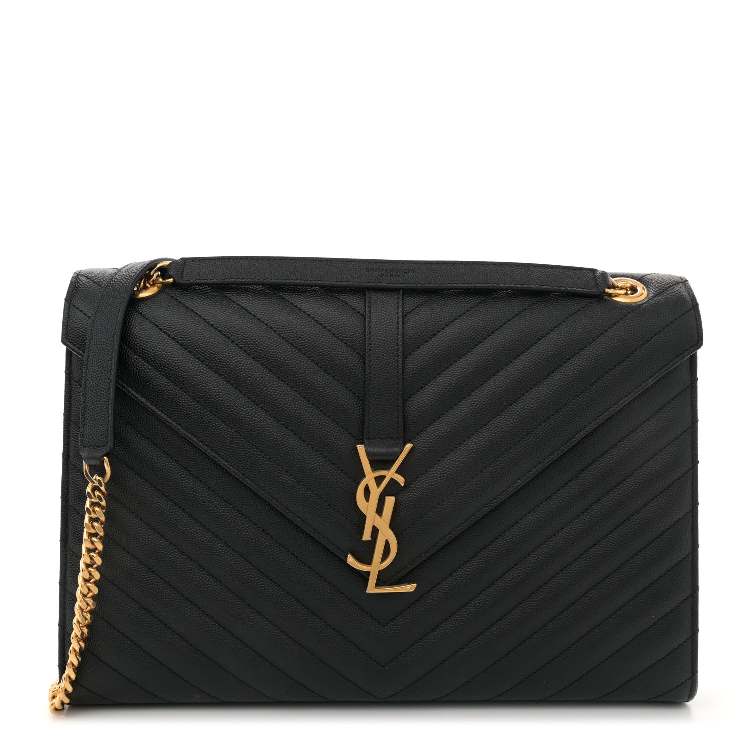 Saint Laurent Grain De Poudre Matelasse Chevron Large Monogram Satchel Black 1 of 12