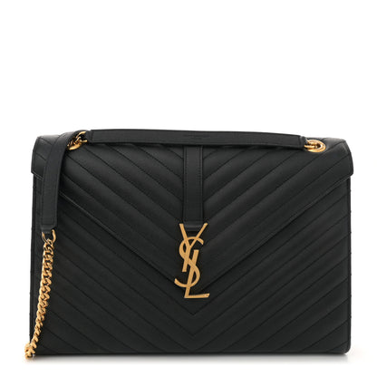 Saint Laurent Grain De Poudre Matelasse Chevron Large Monogram Satchel Black 1 of 12