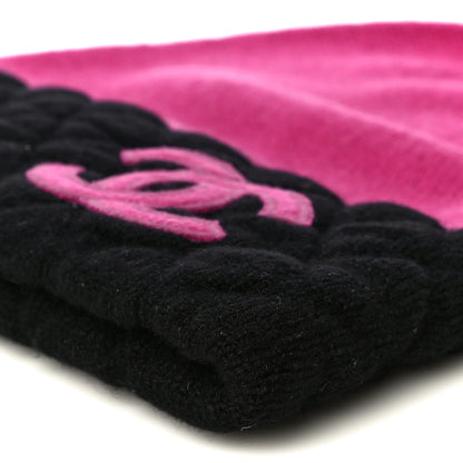Chanel Cashmere Quilted CC Beanie Hat Pink Purple Black 8 of 9