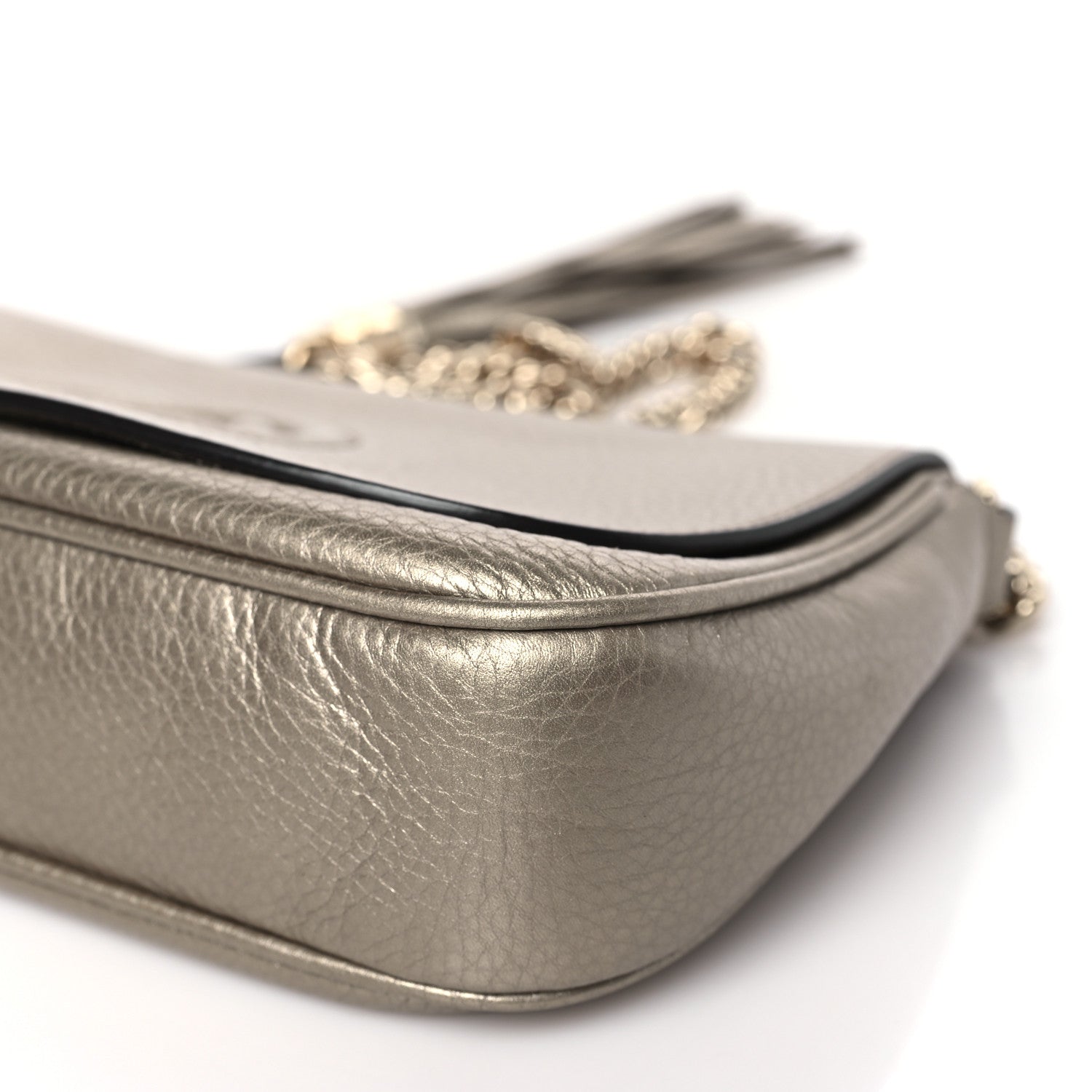 Gucci Metallic Pebbled Calfskin Medium Soho Flap Crossbody Golden Beige 10 of 11