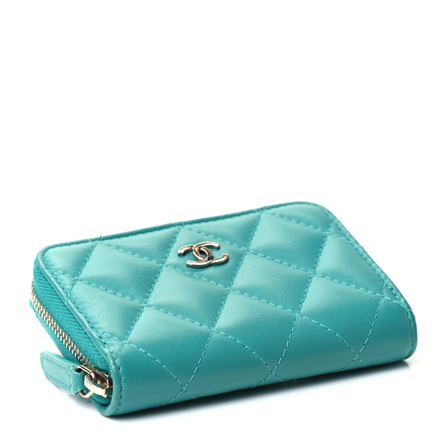 Lambskin Quilted Zip Around Coin Purse Wallet Turquoise
