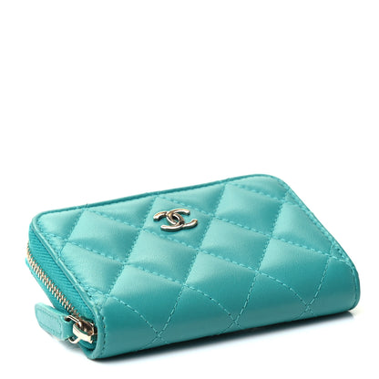 Chanel Lambskin Quilted Zip Around Coin Purse Wallet Turquoise 3 of 4