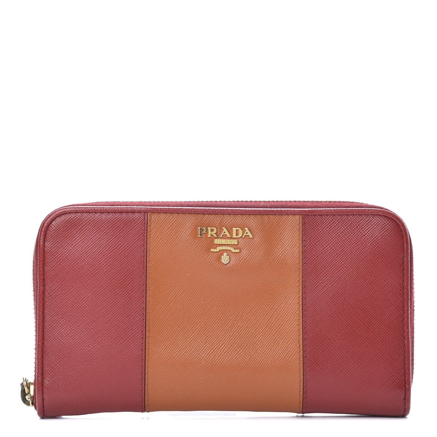 Saffiano Bi-Color Metal Zip Around Wallet Fuocco Papaya