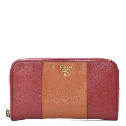 Prada Saffiano Bi-Color Metal Zip Around Wallet Fuocco Papaya 1 of 13