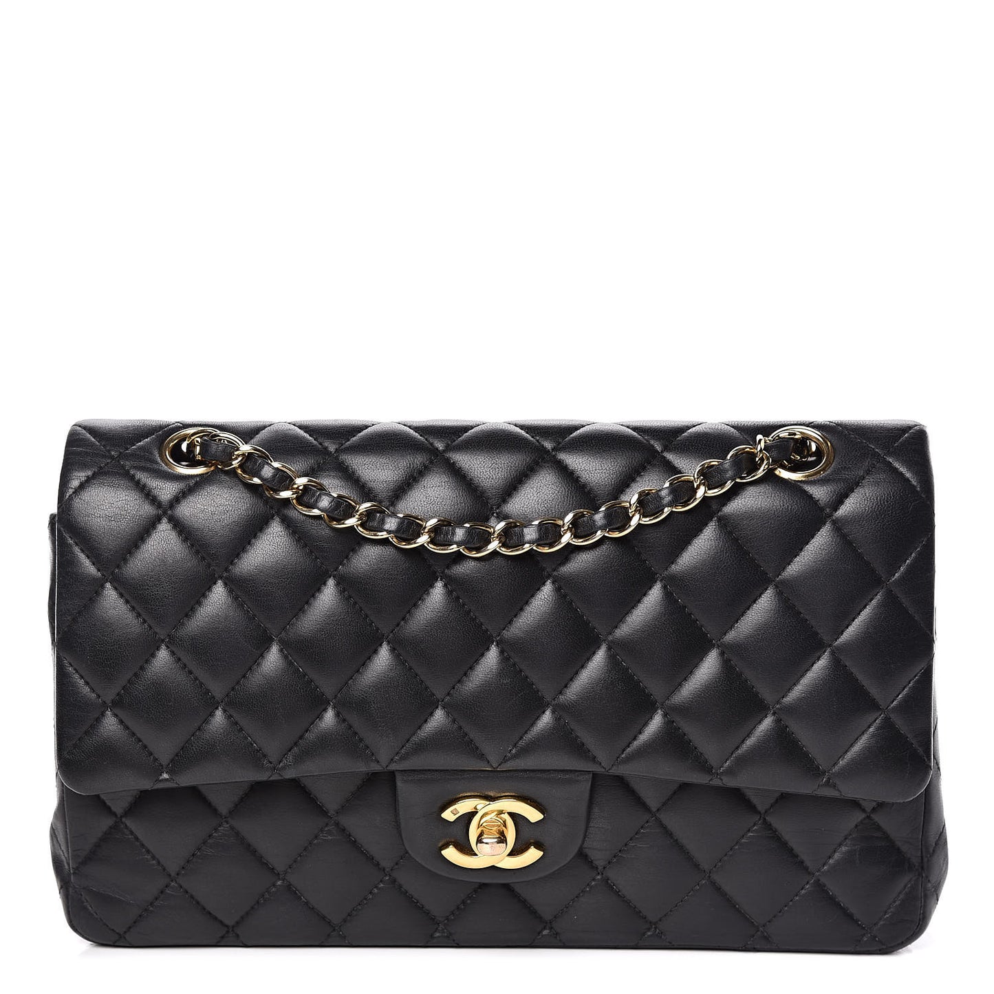 Lambskin Quilted Medium Double Flap Black