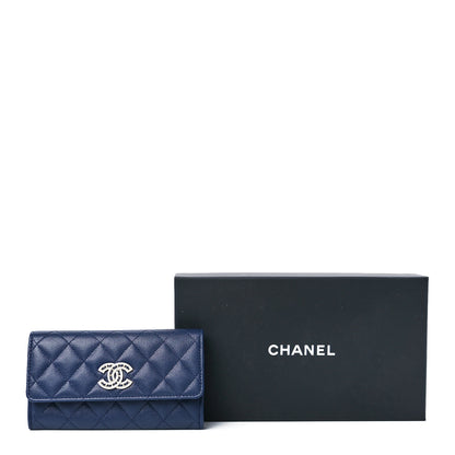 Chanel Caviar Quilted Crystal Long Flap Wallet Navy Blue 13 of 13