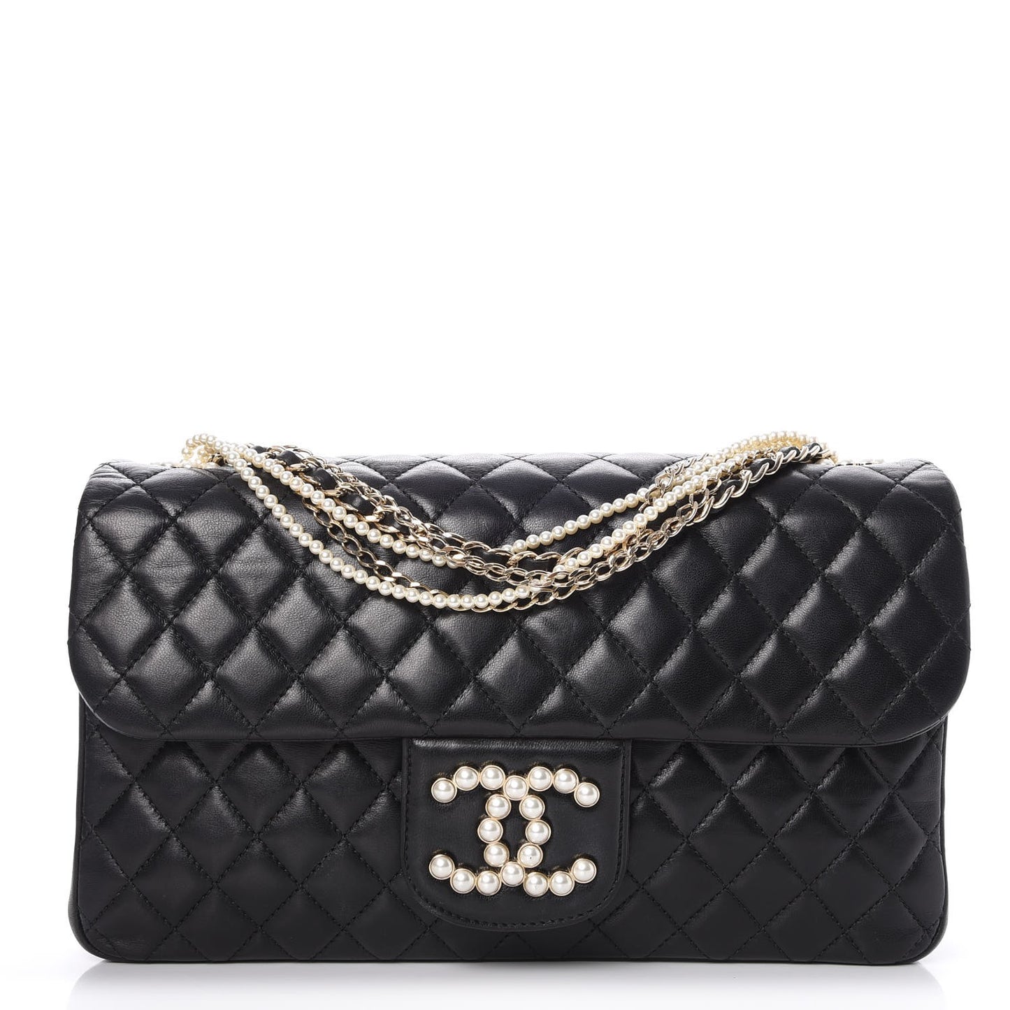Lambskin Medium Westminster Pearl Flap Black