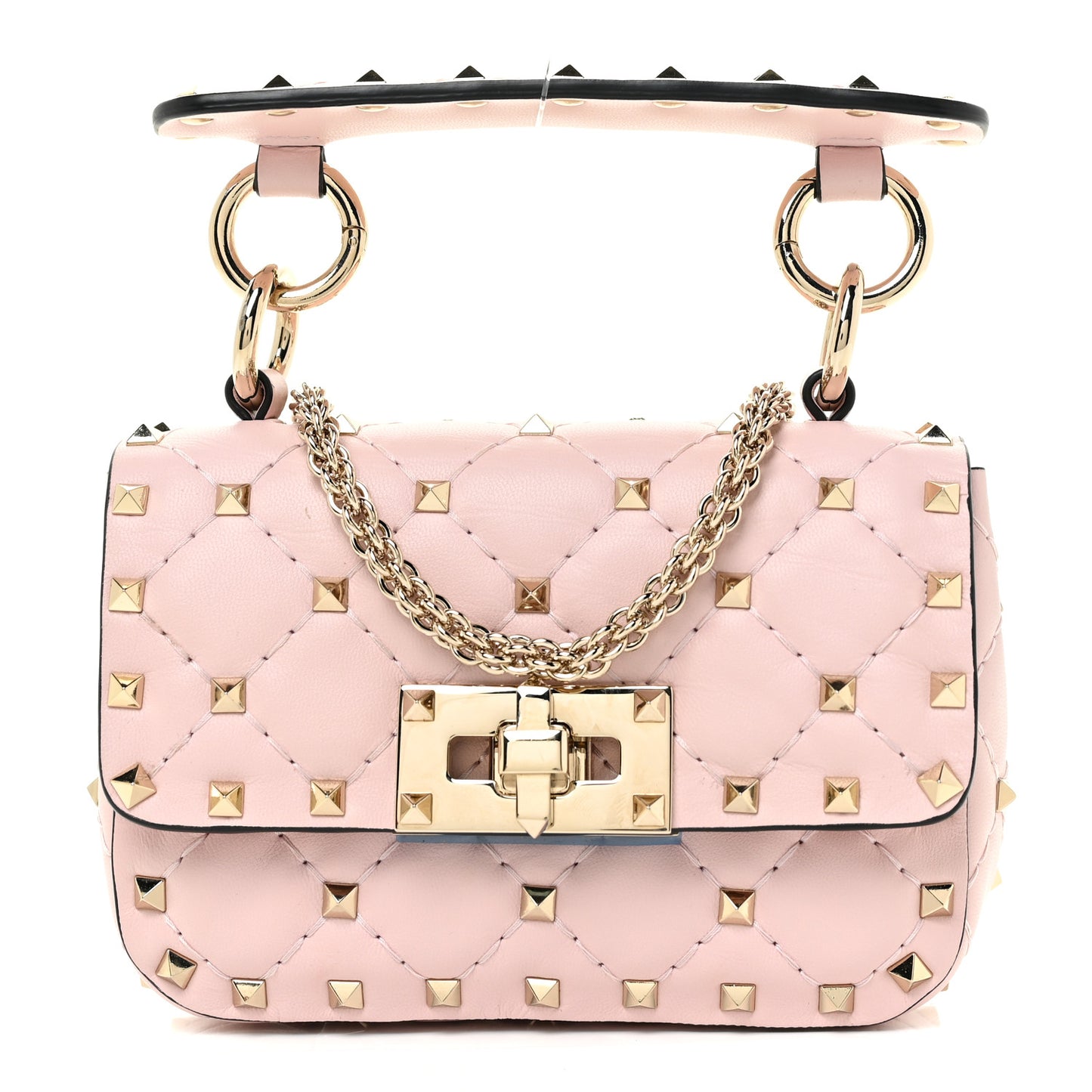 Nappa Micro Rockstud Spike Shoulder Bag Rose Quartz